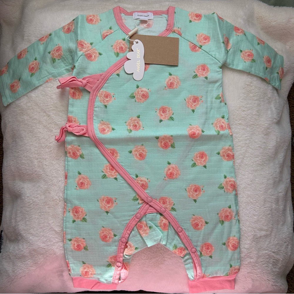 NWT Angel Dear petite rose muslin wrap coverall 3-6 months